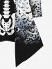 Plus Size Skeleton Colorblock Bat Printed 2 In 1 T-shirt and Flare Pants Outfit -  