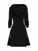 Halloween Pumpkin and Splash Ink Print Lace Up Mini Hoodie Dress -  