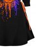Halloween Pumpkin and Splash Ink Print Lace Up Mini Hoodie Dress -  