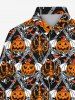 Gothic Pumpkin Bat Candle Print Halloween Buttons Shirt For Men -  
