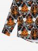 Gothic Pumpkin Bat Candle Print Halloween Buttons Shirt For Men -  