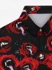 Chemise D'Halloween Gothique Rose Langue Fleur Imprimées avec Boutons - Noir 2XL