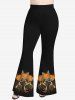 Pantalon Évasé à Imprimé Main de Squelette et Citrouille D'Halloween Grande-Taille - Noir XS