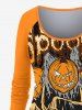 Plus Size Halloween Pumpkin Skeleton Hands Rag Print T-shirt -  