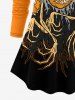 Plus Size Halloween Pumpkin Skeleton Hands Rag Print T-shirt -  