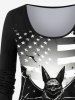 Gothic Bat Patriotic American Flag Print Halloween T-shirt -  