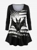 Gothic Bat Patriotic American Flag Print Halloween T-shirt -  