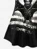 Gothic Bat Patriotic American Flag Print Halloween T-shirt -  
