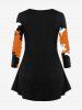 Plus Size Halloween Bat Wing Ghost Colorblock Print T-shirt -  
