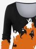 Plus Size Halloween Bat Wing Ghost Colorblock Print T-shirt -  