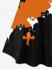T-shirt D'Halloween Aile de Chauve-souris et Fantôme en Blocs de Couleurs de Grande Taille - Orange 6X