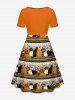 Plus Size Halloween Costume Pumpkin Cat Bat Print Cinched Dress -  