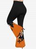 Pantalon Évasé à Imprimé Ailes de Fantôme en Blocs de Couleurs et Ailes de Chauve-Souris D'Halloween Grande-Taille - Orange 6X