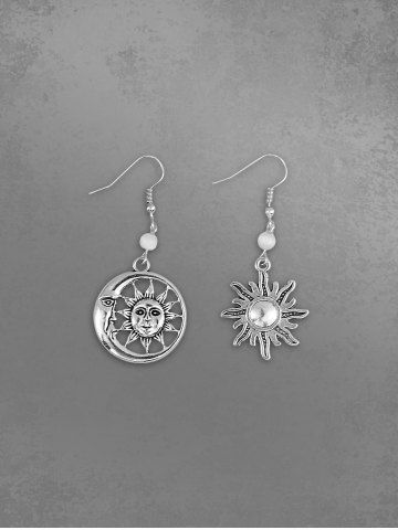 Gothic Moon Sun Drop Earrings - SILVER