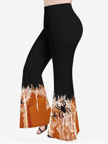 Plus Size 3D Spider and Spider Web Print Halloween Flare Pants