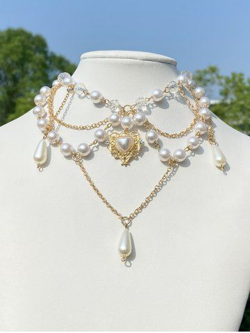 Faux Pearl Tassel Heart Shaped Pendant Necklace