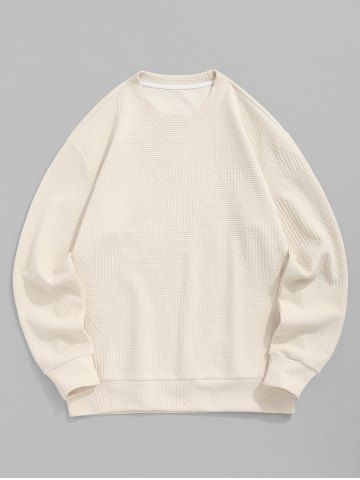 Men's Solid Color Geometric Textured Long Sleeves Pullover Sweatshirt