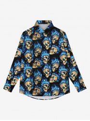 Gothic 3D Skulls Fire Flame Print Halloween Buttons Shirt For Men -  
