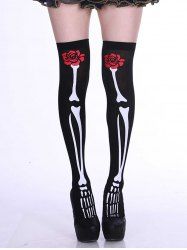 Fashion Rose Flower Skeleton Print Halloween Thigh High Socks -  