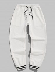 Pantalon Jogging Décontracté à Corde Resserré Au Pied avec Épissures de Couleurs et Poches pour Hommes - Blanc XXL