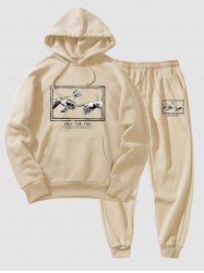 Men's Matching Co Ord Sweatsuit Letter Floral Rose Gesture Graphic Printed Drawstring Front Pocket Thermal Fleece Lined Hoodie and Jogger Pants Two Piece Set -  
