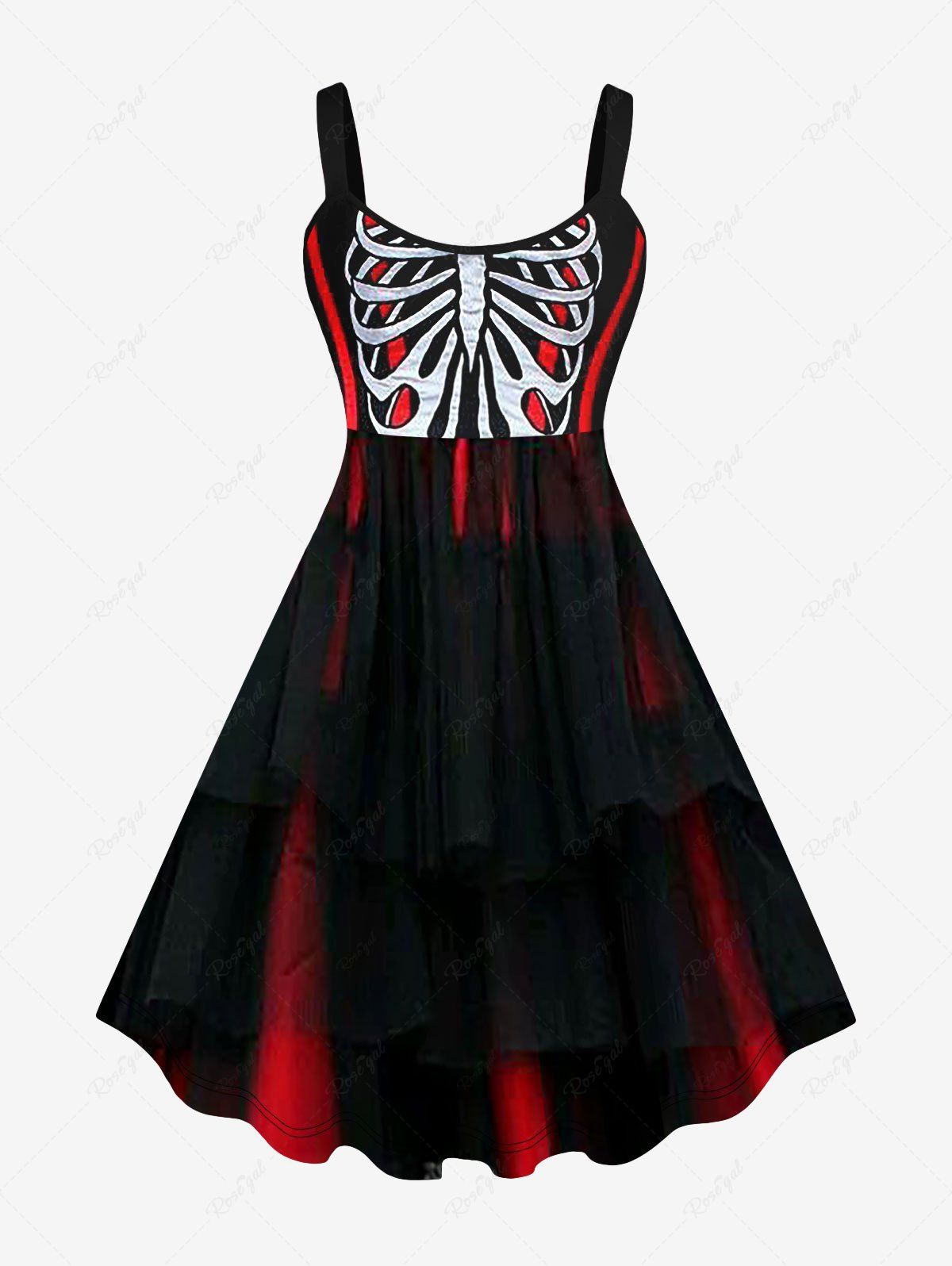 Affordable Plus Size Halloween Skeleton Colorblock Glitter Print Tank Dress  