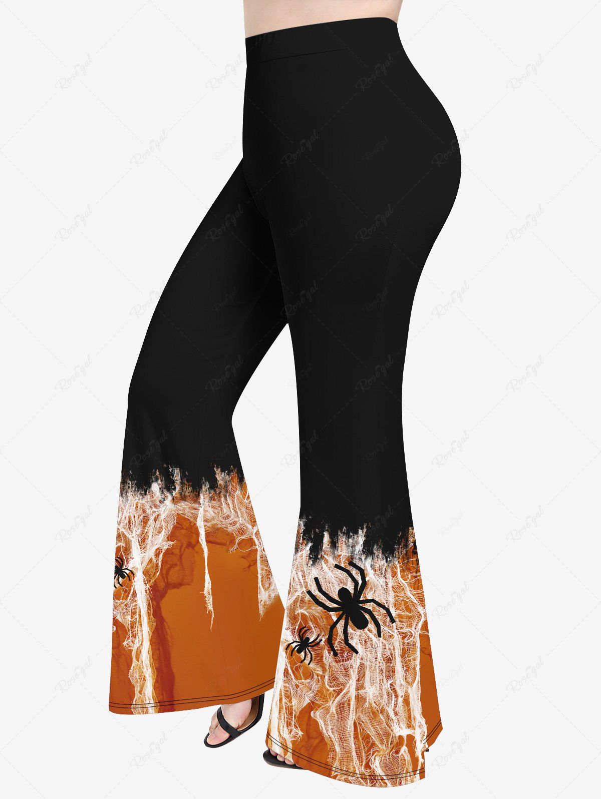 Hot Plus Size 3D Spider and Spider Web Print Halloween Flare Pants  