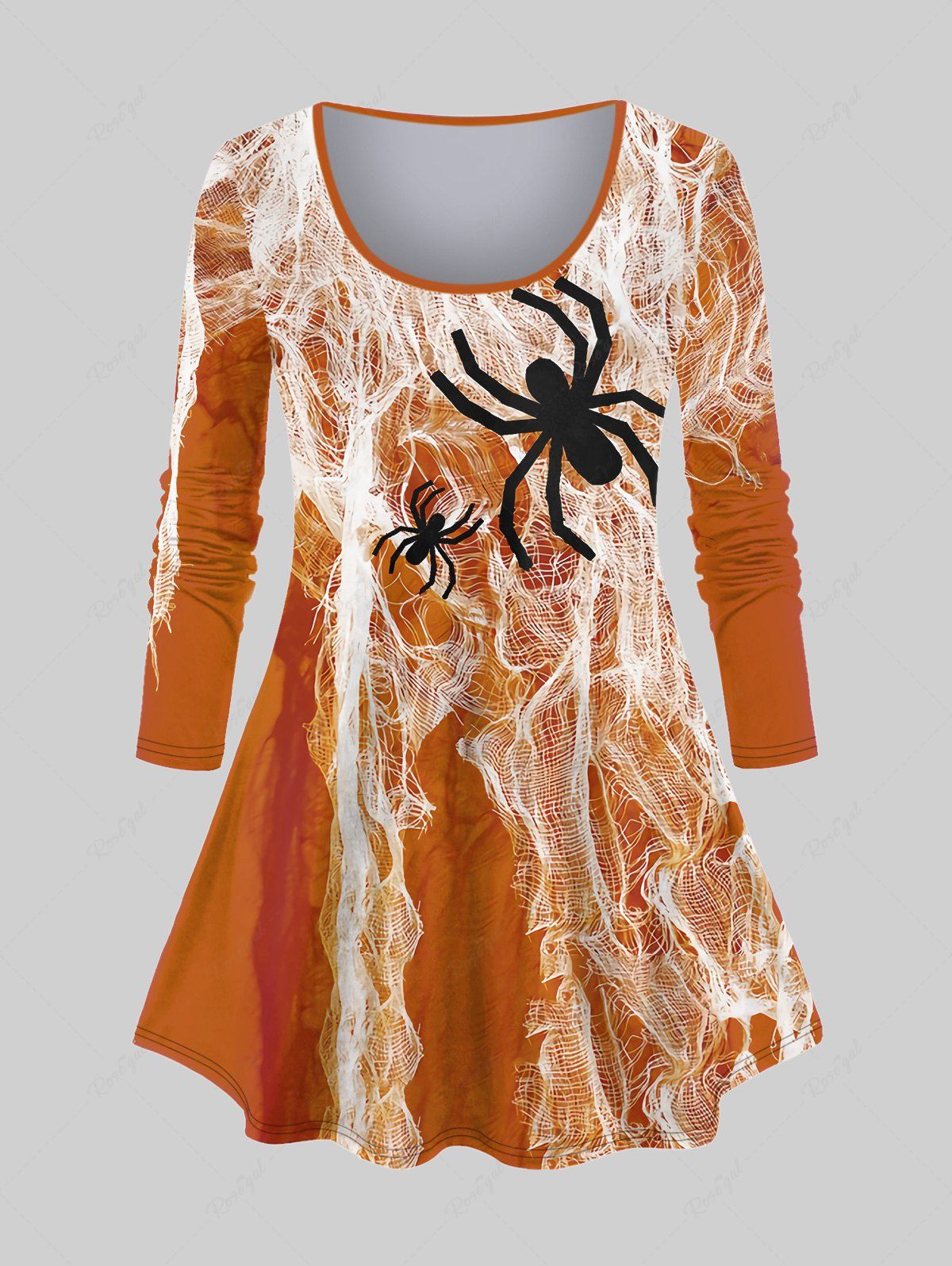 Fashion Plus Size 3D Spider and Spider Web Print Halloween T-shirt  