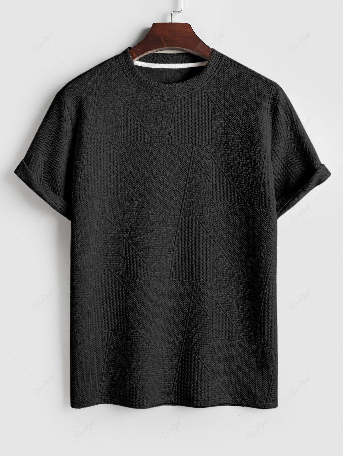 Discount Geometric Textured Short Sleeves Basic T-shirt  