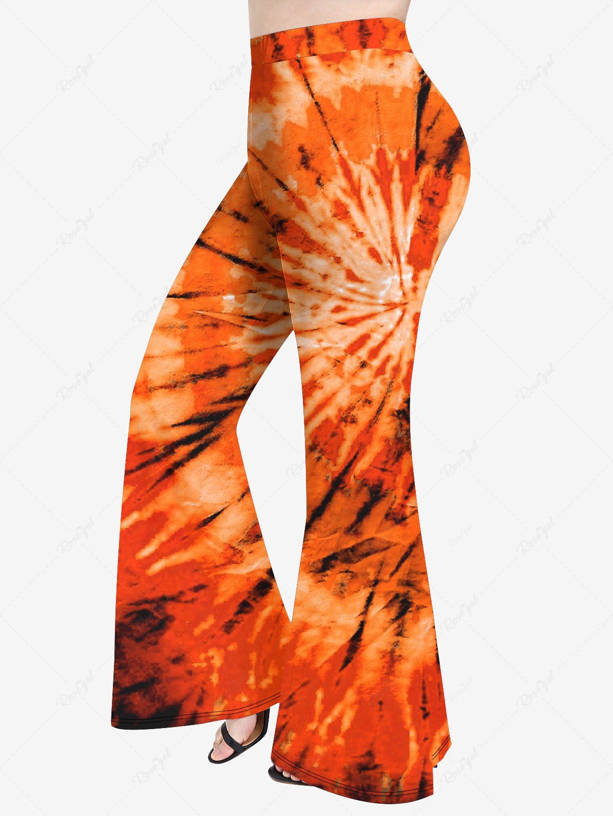 Pantalon Evasé Teinté Imprimé de Grande Taille Orange 6X