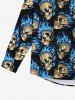 Gothic 3D Skulls Fire Flame Print Halloween Buttons Shirt For Men -  