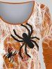 Plus Size 3D Spider and Spider Web Print Halloween T-shirt -  