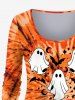 Plus Size Halloween Tie Dye Bat Moon Star Ghost Print T-shirt -  