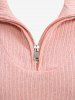 Plus Size Half Zipper Lapel Collar Solid Ribbed Knit T-shirt -  