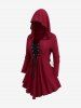 Plus Size Grommets Lace Up Pocket Ruffles Asymmetrical Textured Hooded Top -  