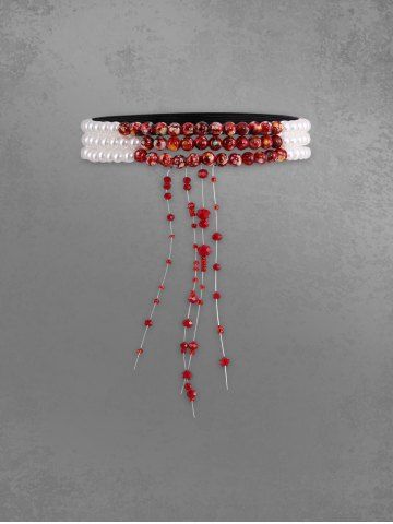 Gothic Faux Bloody Pearl Tassel Leg Chains - RED
