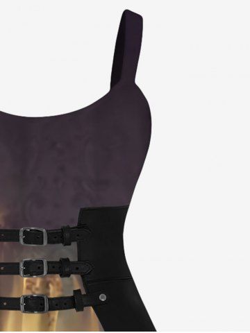 Plus Size 3D PU Panel Buckle Hand Lace Floral Print Halloween Glitter Dress