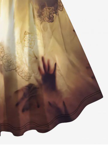 Plus Size 3D PU Panel Buckle Hand Lace Floral Print Halloween Glitter Dress