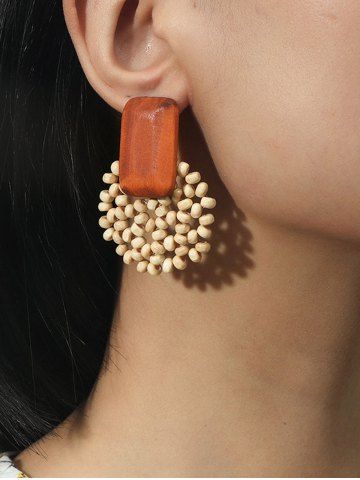 Braided Wooden Beads Bohemia Earrings - WHITE