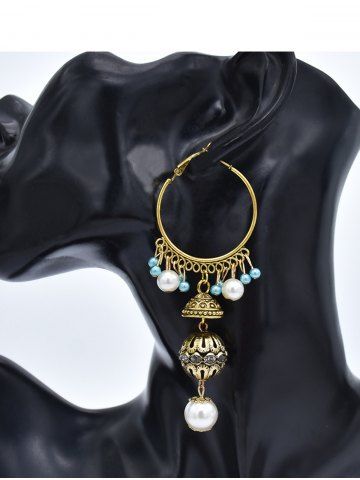 Boucles D'Oreilles Pendantes avec Pompons et Perles Fantaisies Style Bohémien - BLUE