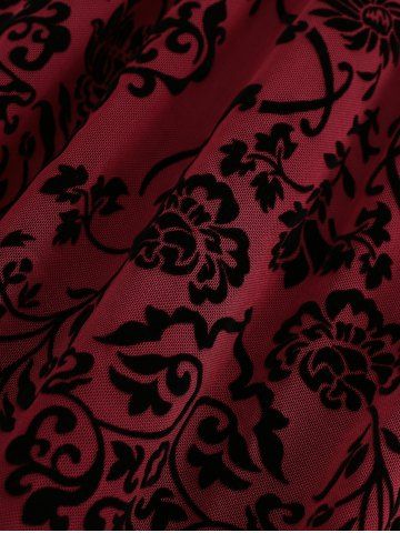 Plus Size Vintage Flower Layered Ruched Mesh A Line Dress