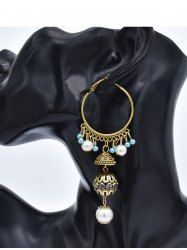 Boucles D'Oreilles Pendantes avec Pompons et Perles Fantaisies Style Bohémien - Bleu 