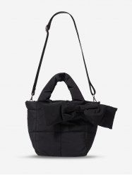 Sac à Bandoulière Rétro Matelassé en Couleur Unie avec Nœud Papillon Design pour Femme - Noir 