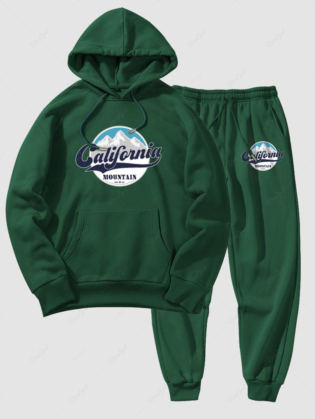 Sale Men's Matching Athleisure Style Sweatsuit Co Ord Letter California Mountain Graphic Printed Drawstring Thermal Fleece Lined Pullover Hoodie and Jogger Pants Two Piece Set  