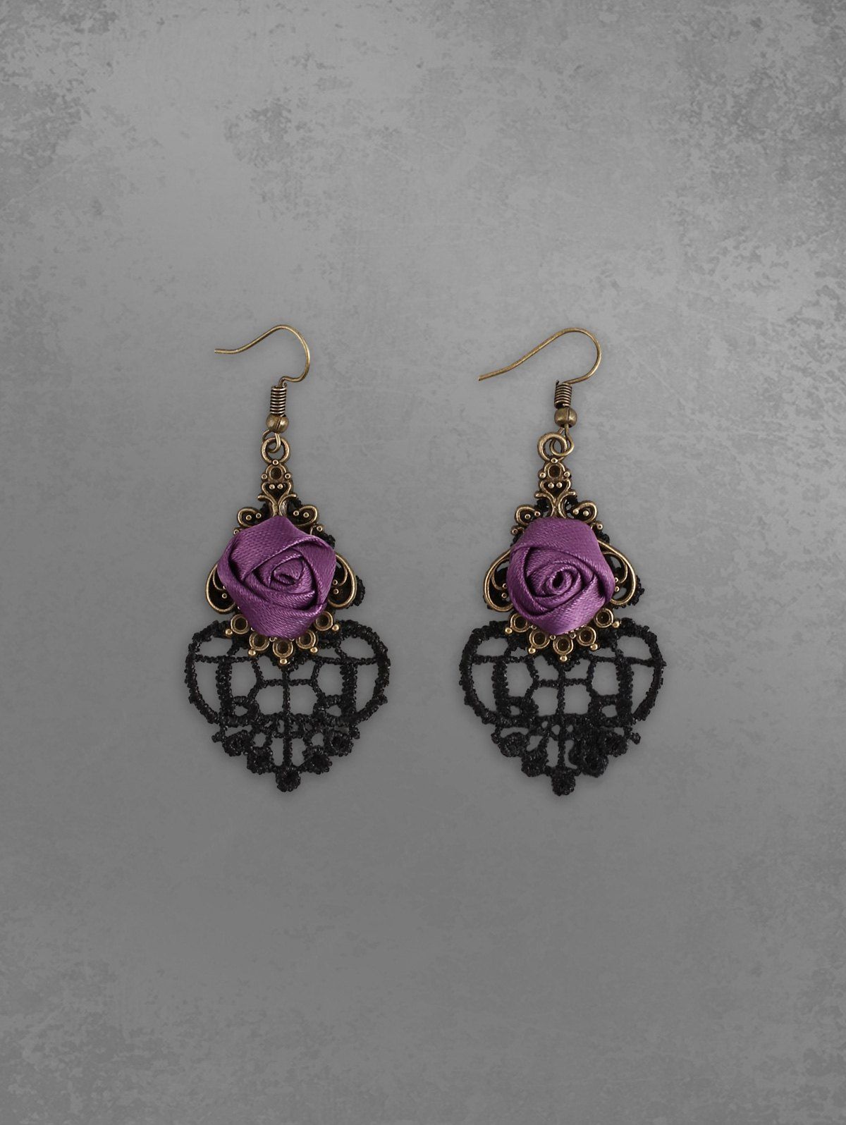 Buy Gothic Vintage Hollow Out Lace Rose Drop Earrings  