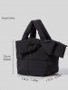 Sac à Bandoulière Rétro Matelassé en Couleur Unie avec Nœud Papillon Design pour Femme - Noir 