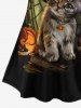 Plus Size Halloween Pumpkin Hat Cat Mouse Print T-shirt -  