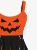 Halloween Pumpkin Costume Colorblock Print Plus Size Tank Dress -  