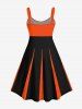 Halloween Pumpkin Costume Colorblock Print Plus Size Tank Dress -  
