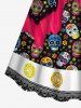 Plus Size Halloween Costume Skulls Skeleton Flower Colorblock Print Cinched Dress -  